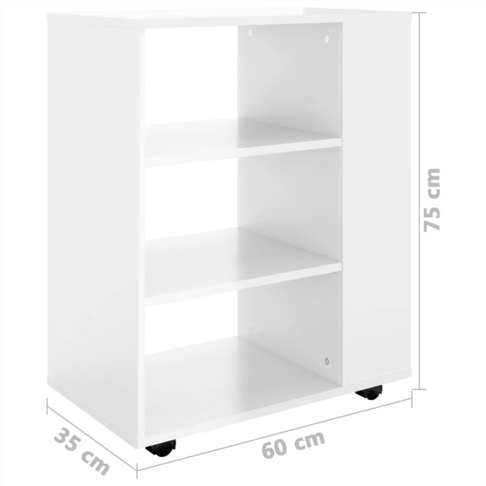 Rolling Cabinet High Gloss White 60x35x75 cm Chipboard
