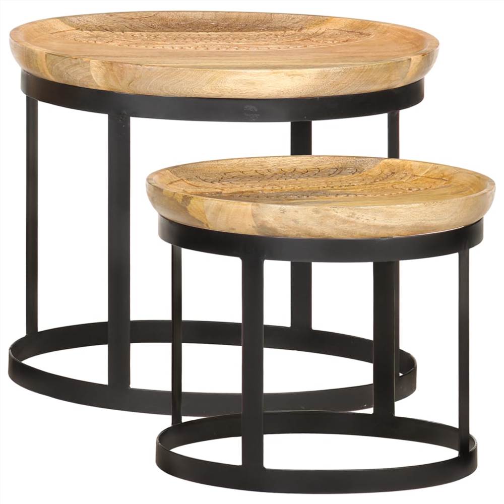 

Round Side Tables 2 pcs Solid Mango Wood and Steel