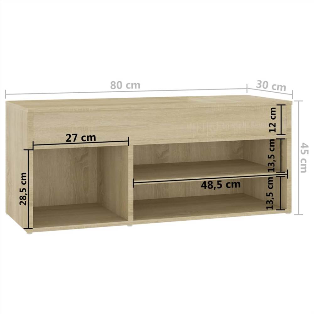 Shoe Bench Sonoma Oak 80x30x45 cm Chipboard