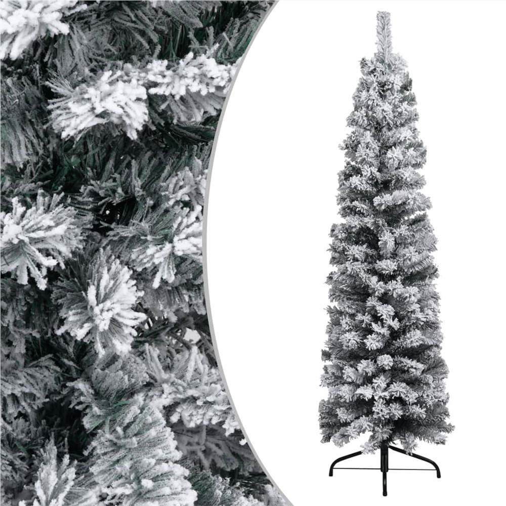 Schmaler künstlicher Weihnachtsbaum mit beflocktem Schneegrün 150 cm PVC