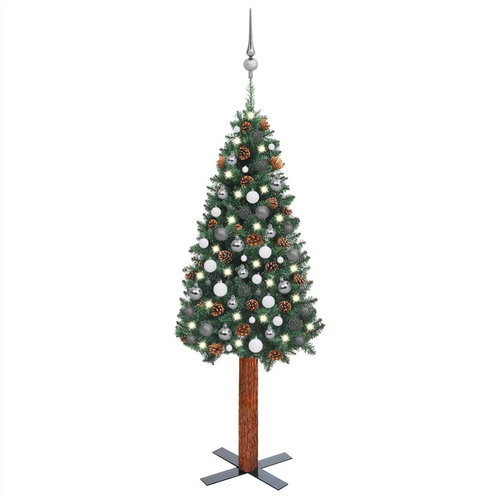 

Slim Christmas Tree with LEDs&Ball Set Green 150 cm PVC