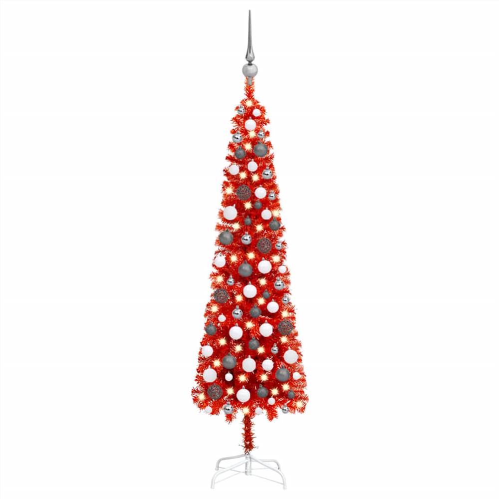 

Slim Christmas Tree with LEDs&Ball Set Red 120 cm