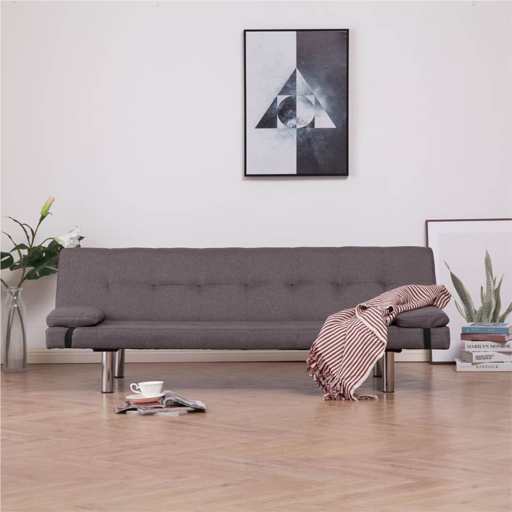 

Sofa Bed with Two Pillows Taupe Fabric