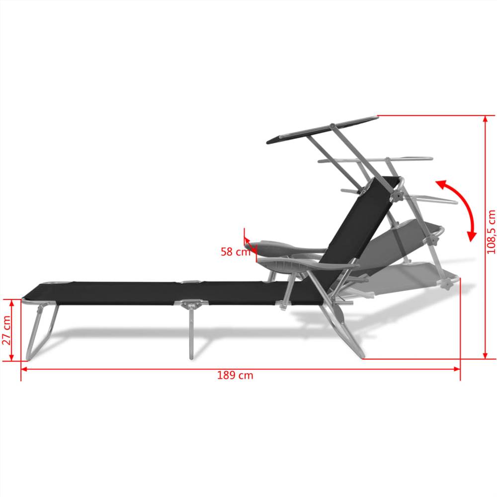 Sun Lounger with Canopy Steel Black