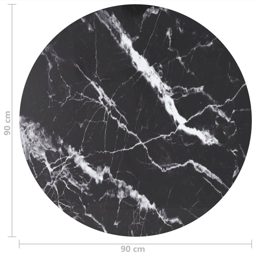 Table Top Black Ø90x1 cm Tempered Glass with Marble Design