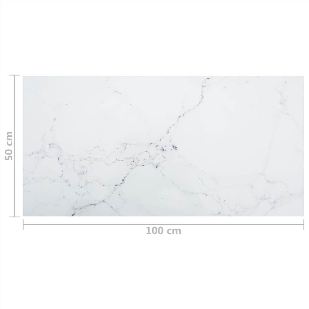 Table Top White 100x50 cm 6mm Tempered Glass with Marble Design