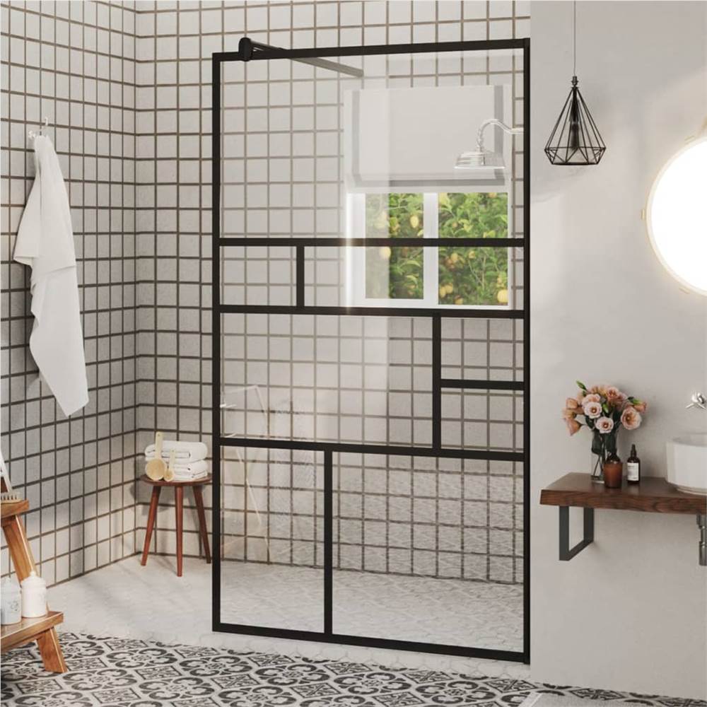 

Walk-in Shower Wall with Clear ESG Glass 90x195 cm Black