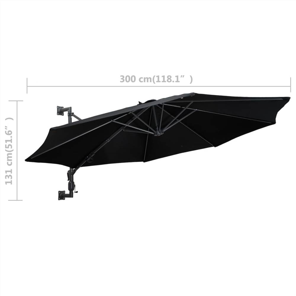 Wall-Mounted Parasol with Metal Pole 300 cm Black