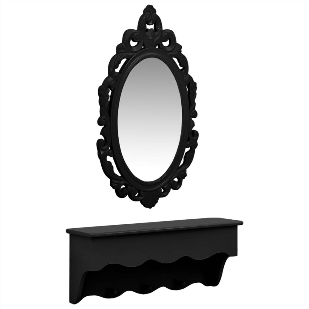 

Wall Shelf Set for Keys&Jewelery with Mirror and Hooks Black