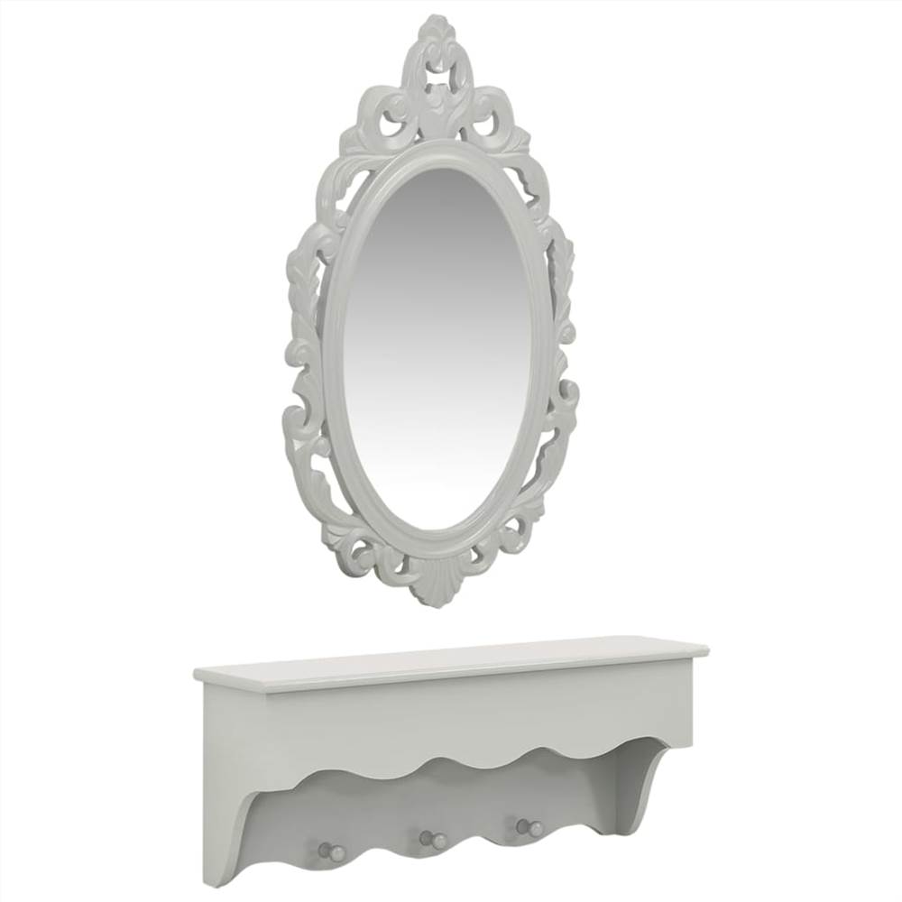 

Wall Shelf Set for Keys&Jewelery with Mirror and Hooks Grey