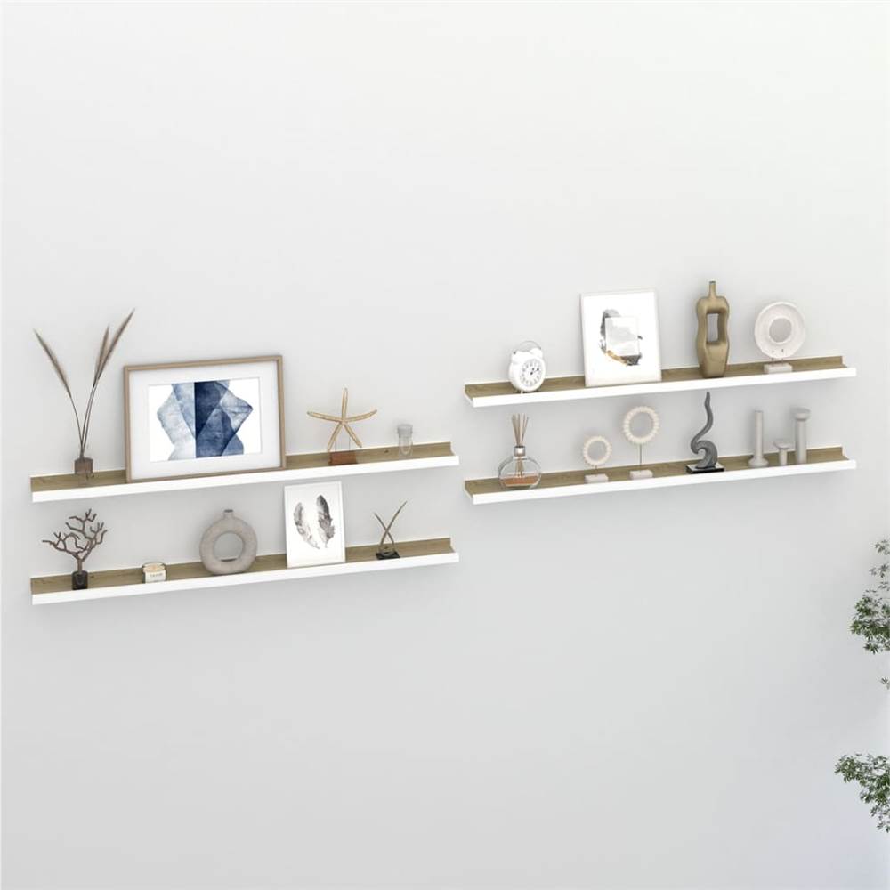 

Wall Shelves 4 pcs White and Sonoma Oak 100x9x3 cm