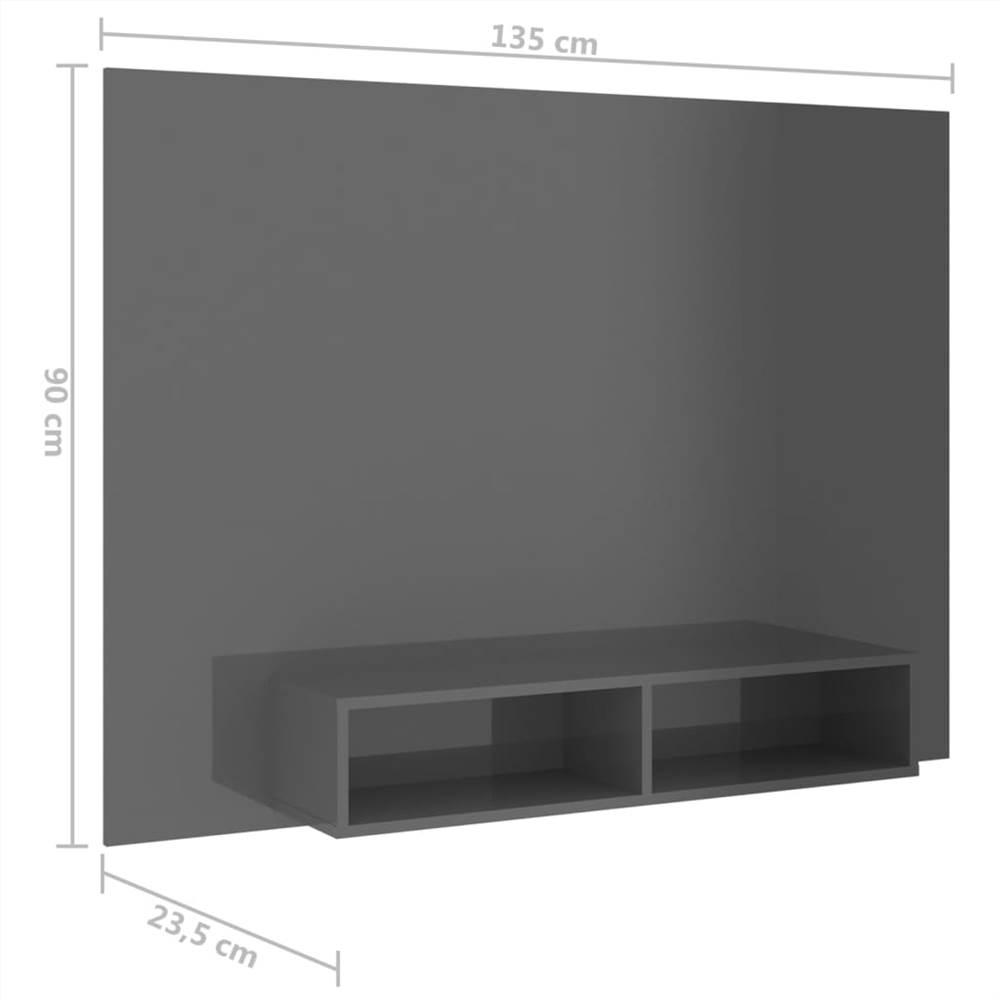 Wall TV Cabinet High Gloss Grey 135x23.5x90 cm Chipboard