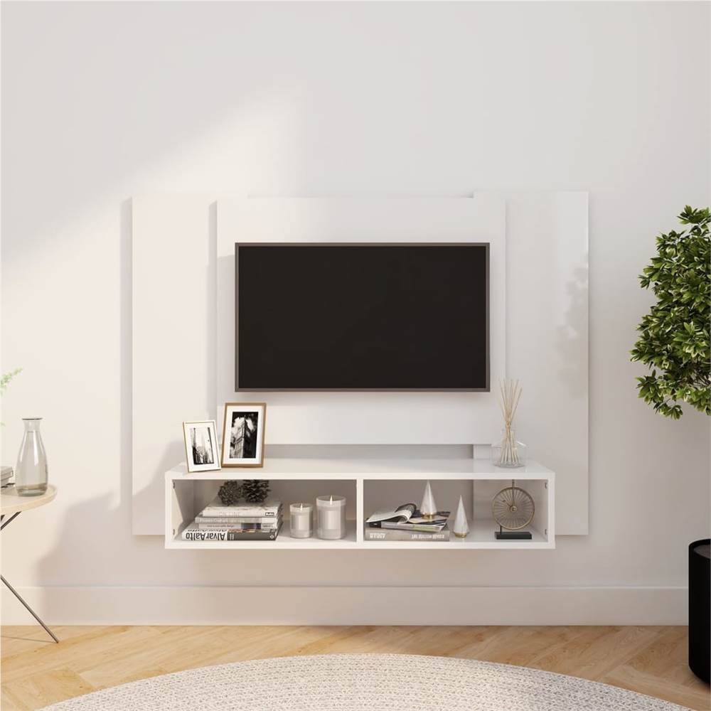 Wall TV Cabinet High Gloss White 120x23.5x90 cm Chipboard