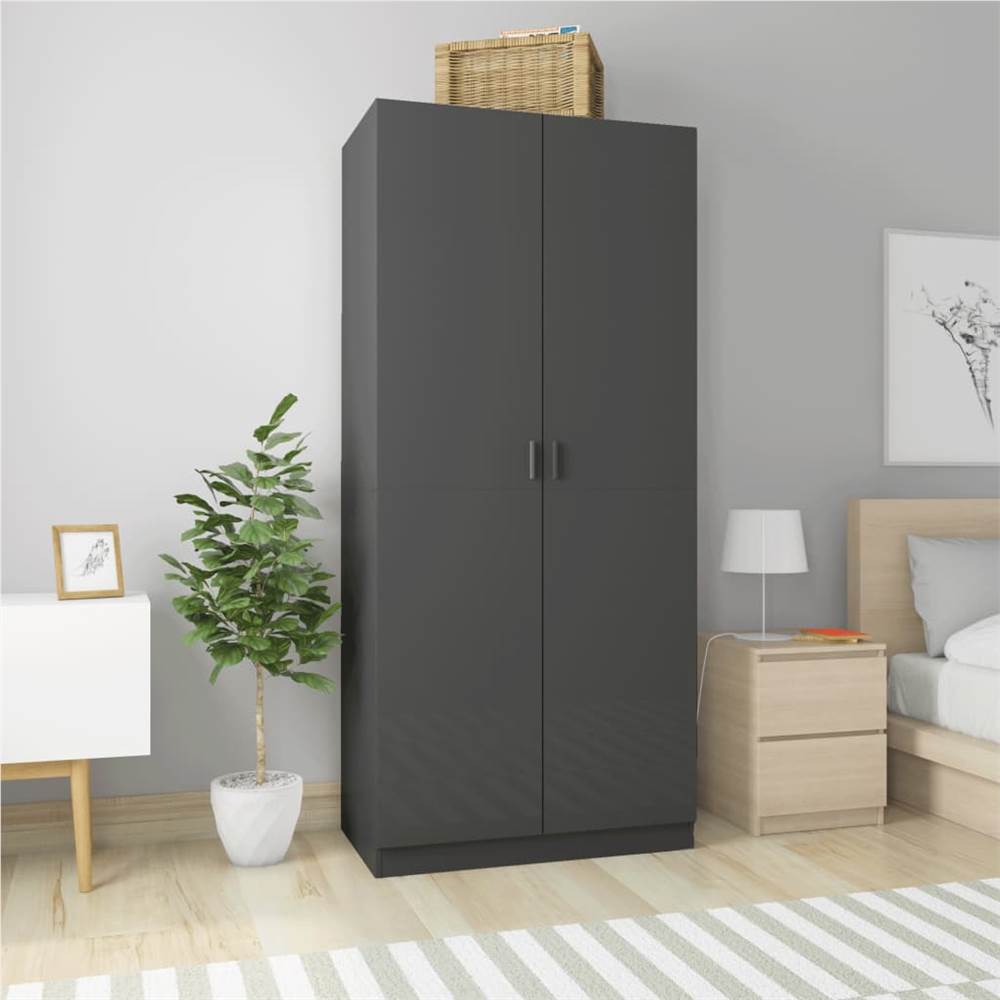 

Wardrobe High Gloss Grey 90x52x200 cm Chipboard