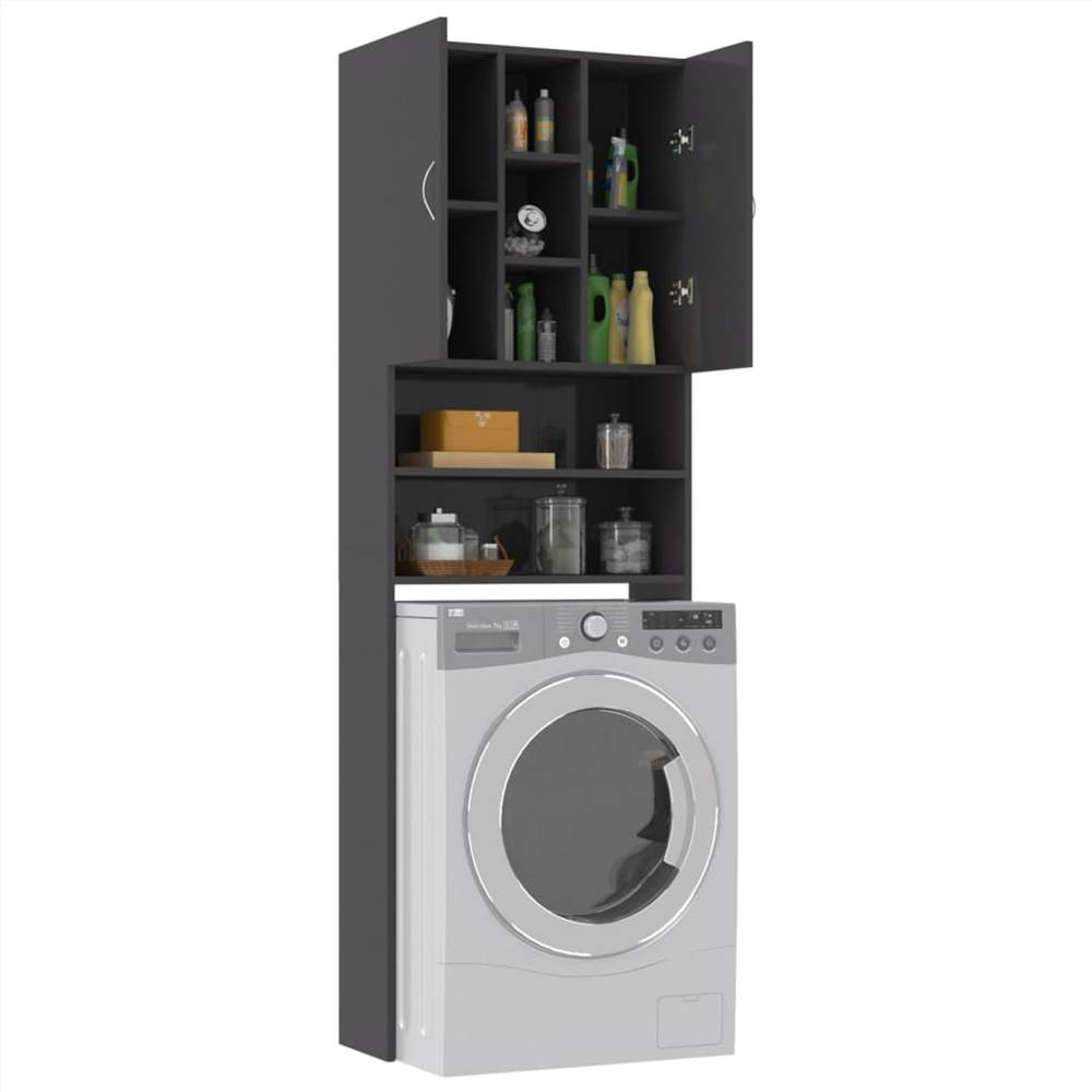 Washing Machine Cabinet High Gloss Grey 64x25.5x190 cm