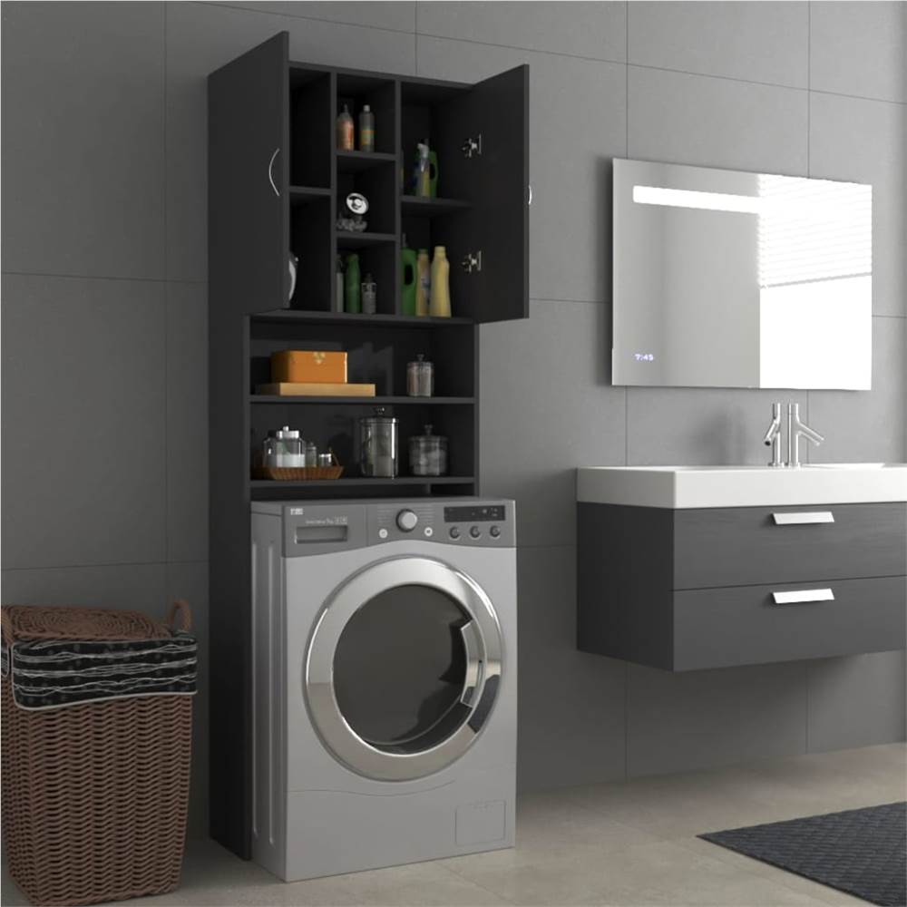 Washing Machine Cabinet High Gloss Grey 64x25.5x190 cm