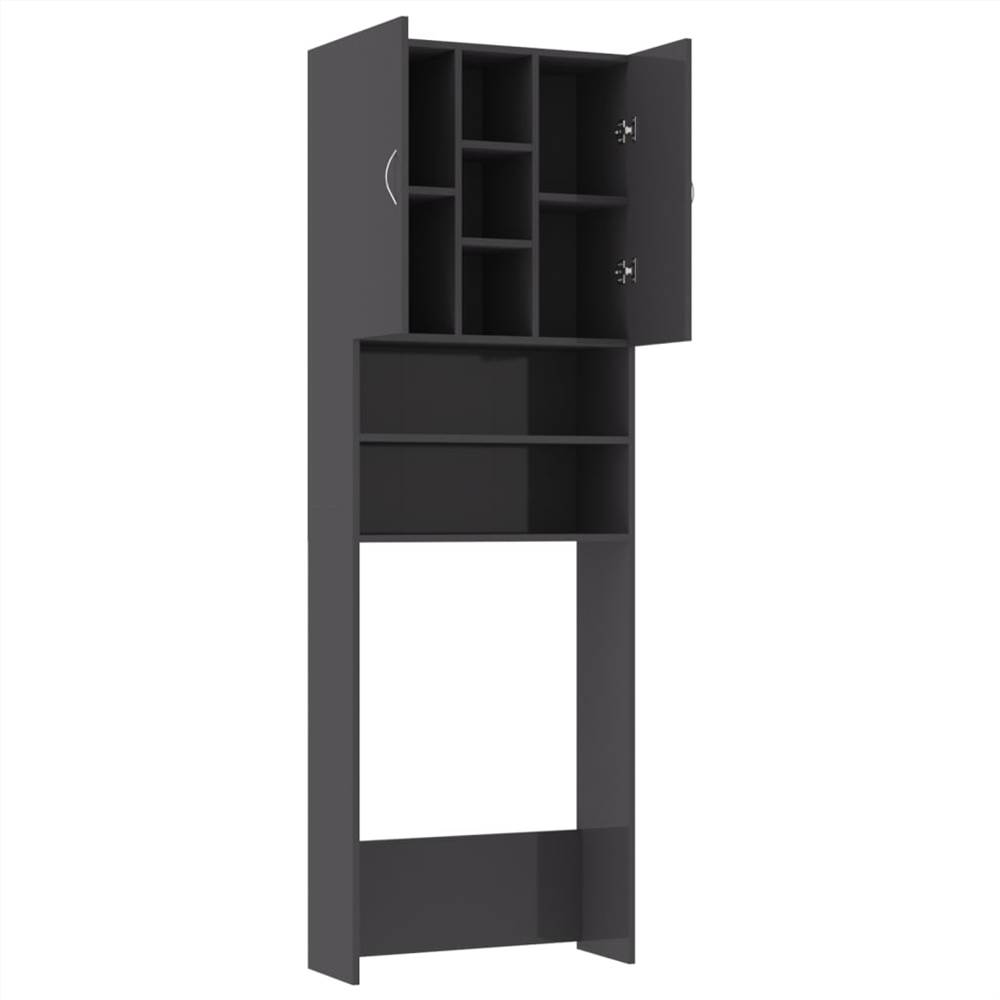 Washing Machine Cabinet High Gloss Grey 64x25.5x190 cm