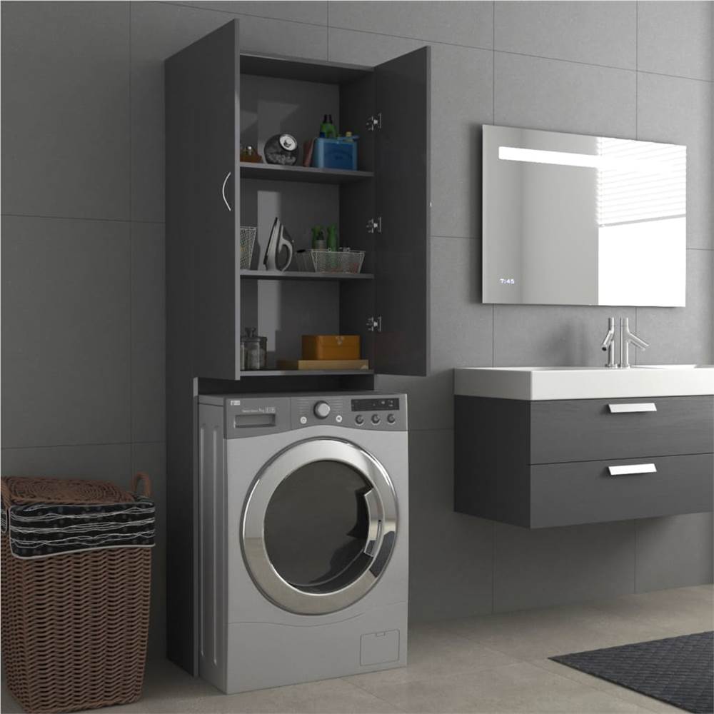 Buy ⌛ Washing Machine Cabinet High Gloss Grey 64x25.5x190 cm 😉 17 Washing Machine Cabinet High Gloss Grey 64x25.5x190 cm
