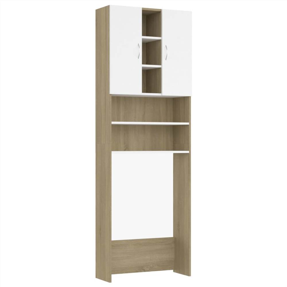 Discount 🥰 Washing Machine Cabinet White and Sonoma Oak 64x25.5x190 cm ✨ 15 Washing Machine Cabinet White and Sonoma Oak 64x25.5x190 cm