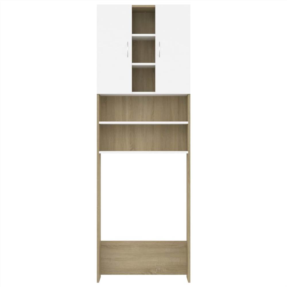 Discount 🥰 Washing Machine Cabinet White and Sonoma Oak 64x25.5x190 cm ✨ 19 Washing Machine Cabinet White and Sonoma Oak 64x25.5x190 cm