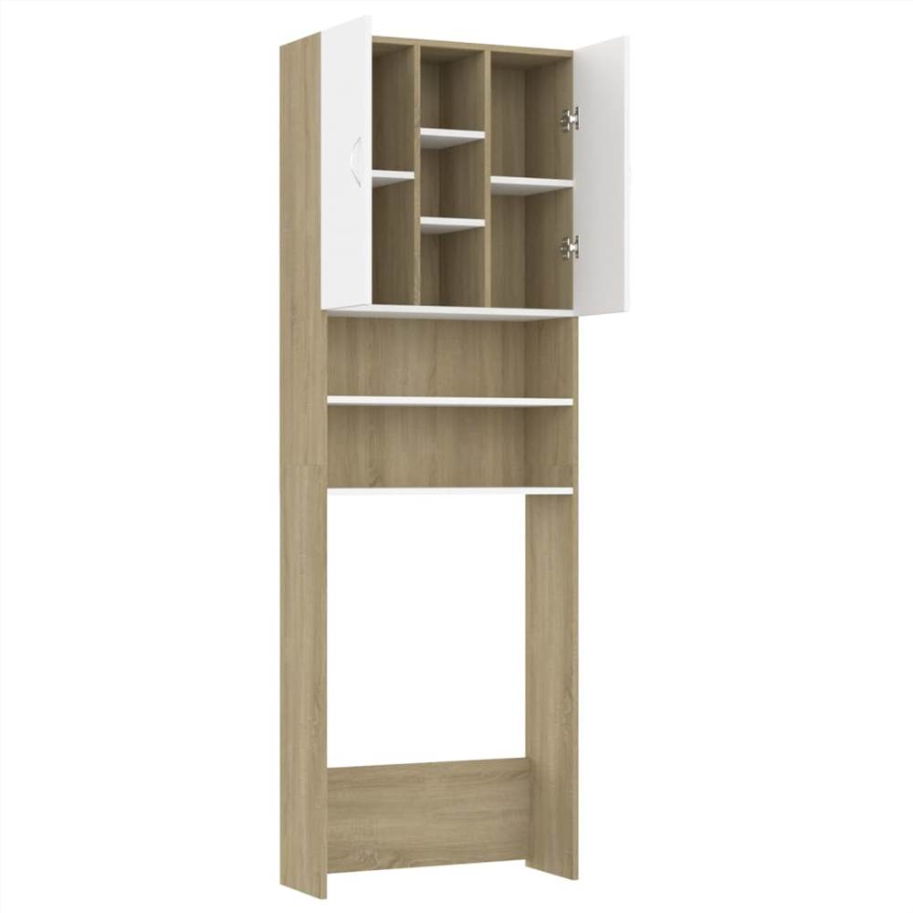 Discount 🥰 Washing Machine Cabinet White and Sonoma Oak 64x25.5x190 cm ✨ 21 Washing Machine Cabinet White and Sonoma Oak 64x25.5x190 cm