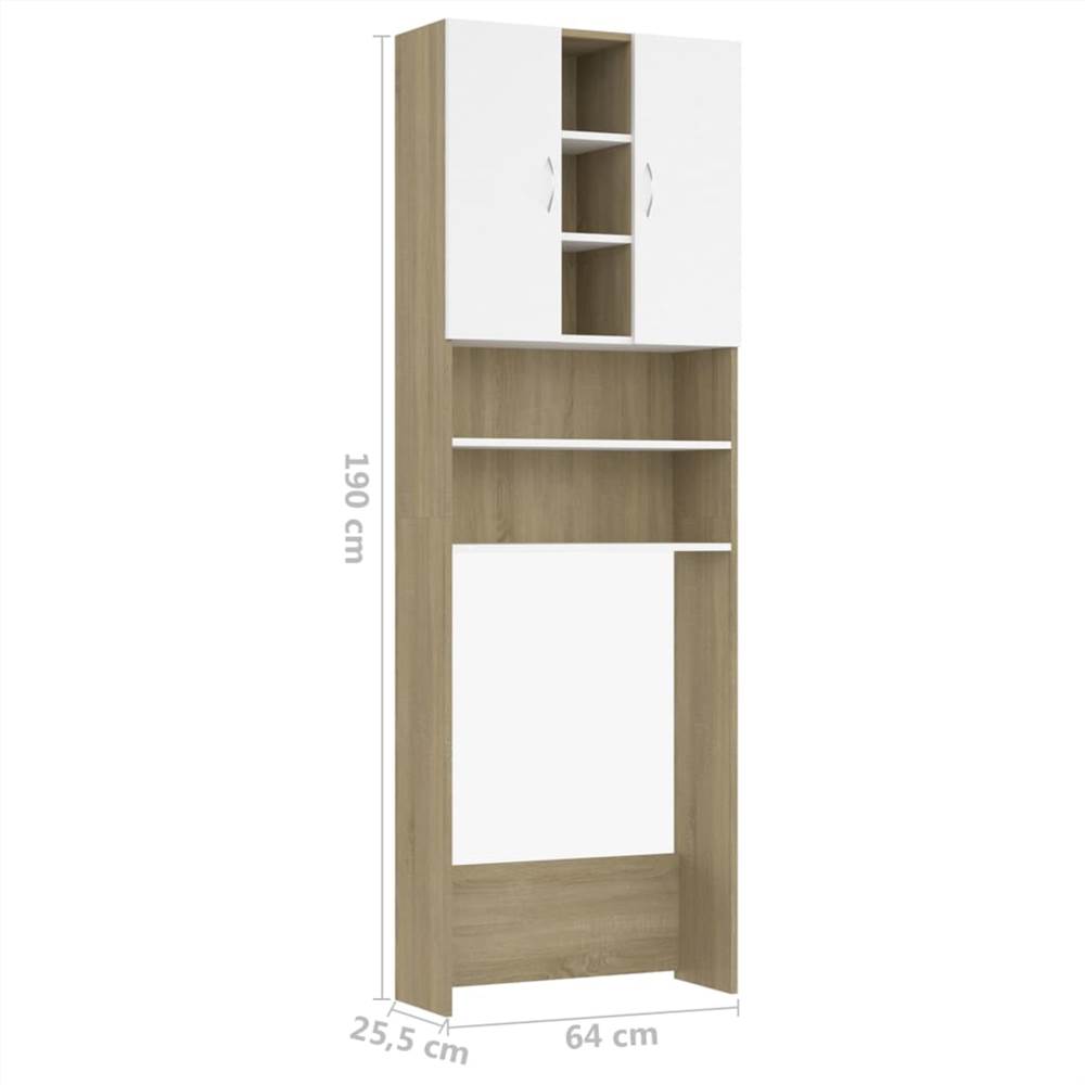 Discount 🥰 Washing Machine Cabinet White and Sonoma Oak 64x25.5x190 cm ✨ 22 Washing Machine Cabinet White and Sonoma Oak 64x25.5x190 cm