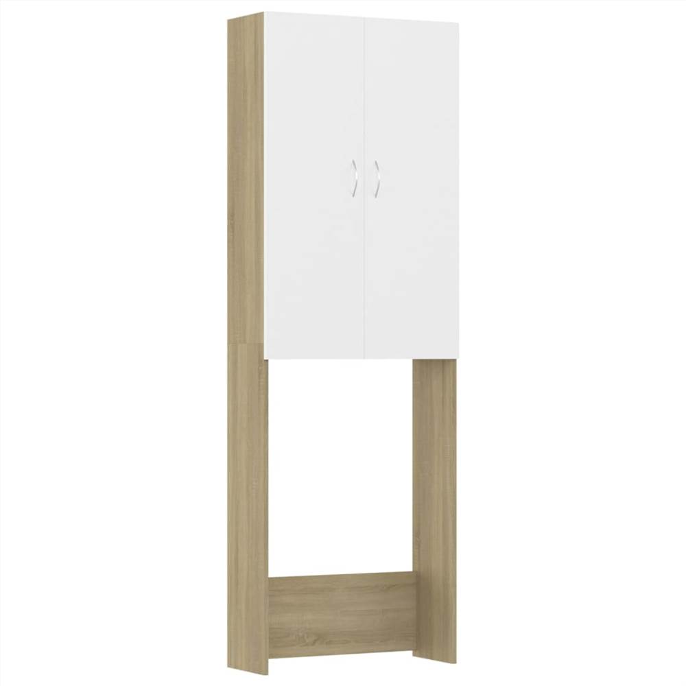 Washing Machine Cabinet White and Sonoma Oak 64x25.5x190 cm