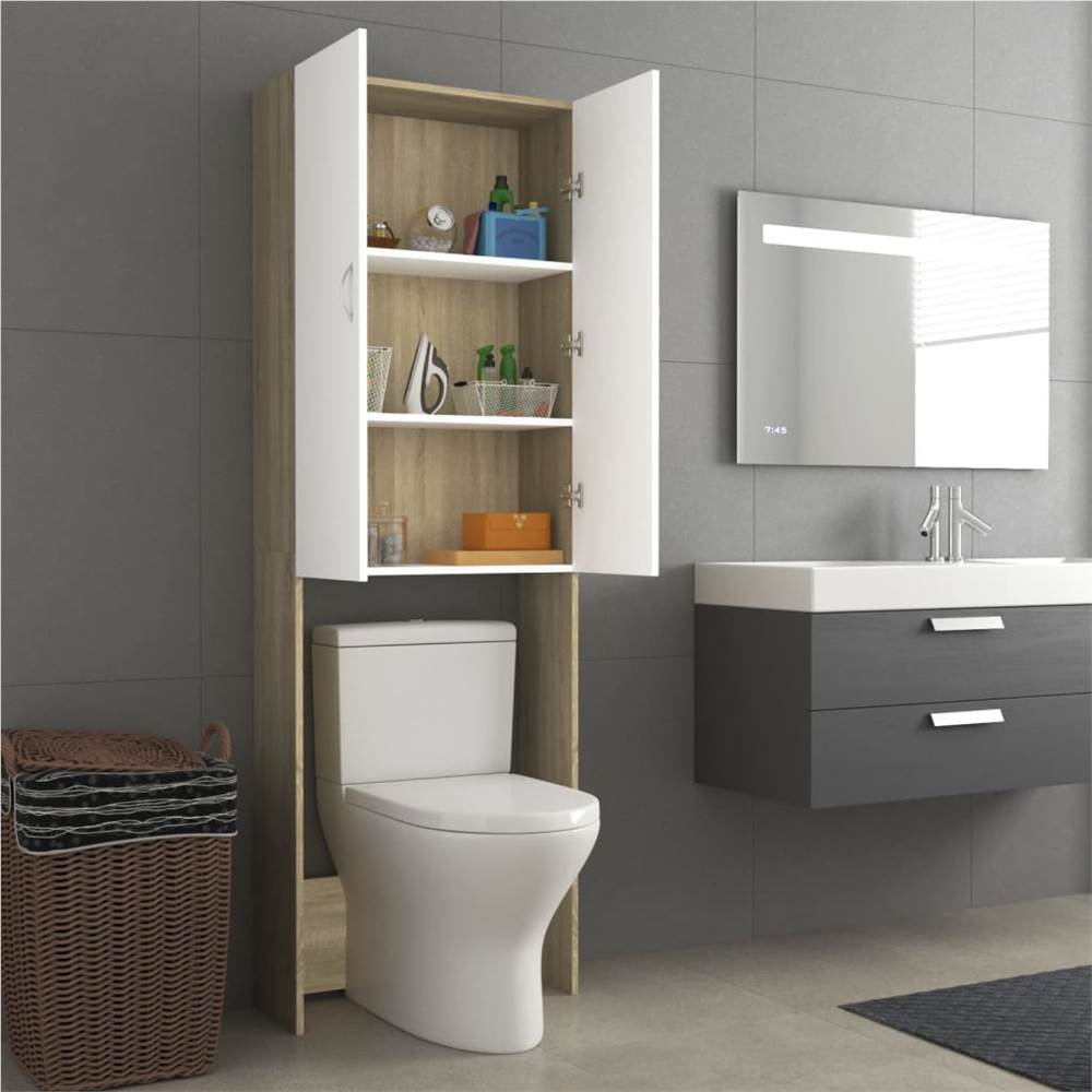 Washing Machine Cabinet White and Sonoma Oak 64x25.5x190 cm