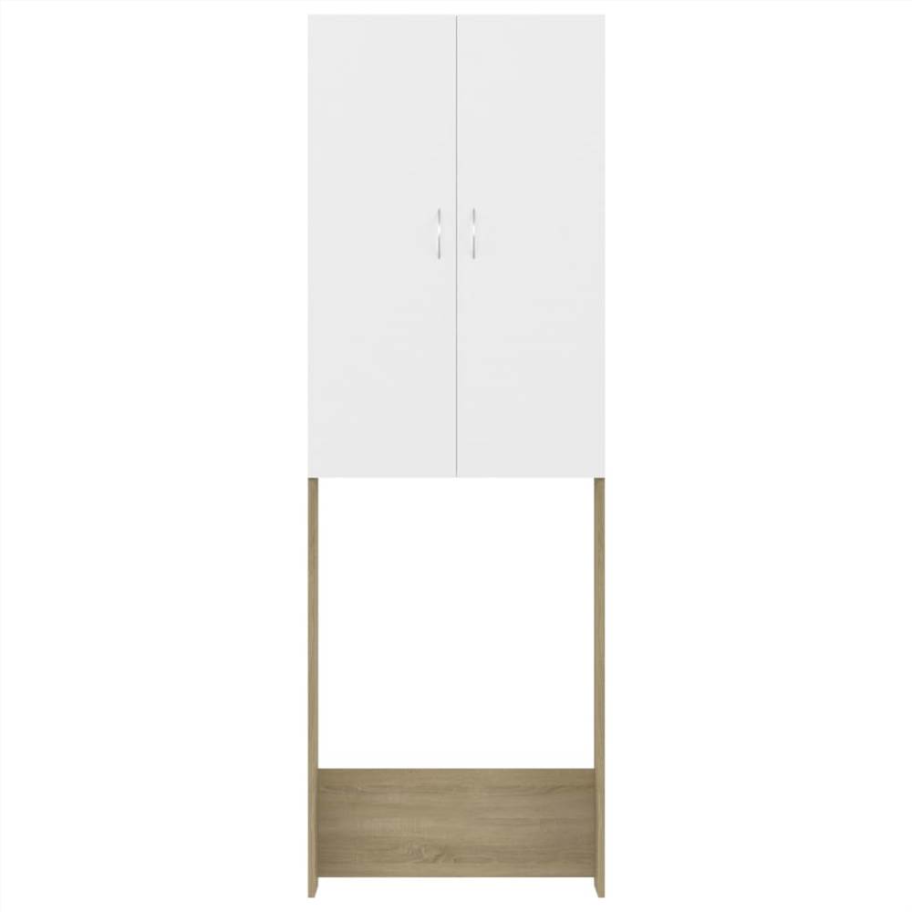 Washing Machine Cabinet White and Sonoma Oak 64x25.5x190 cm
