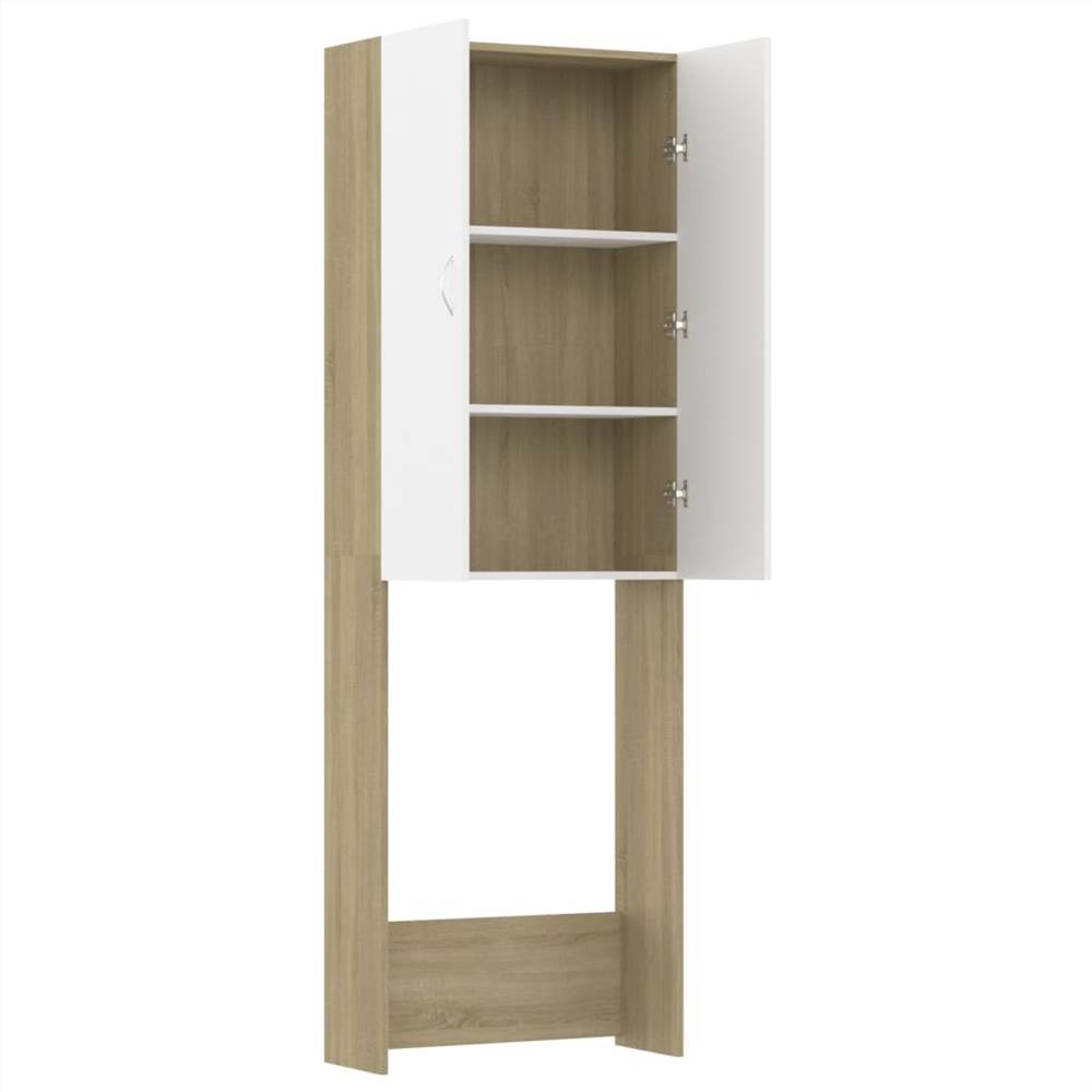 Washing Machine Cabinet White and Sonoma Oak 64x25.5x190 cm