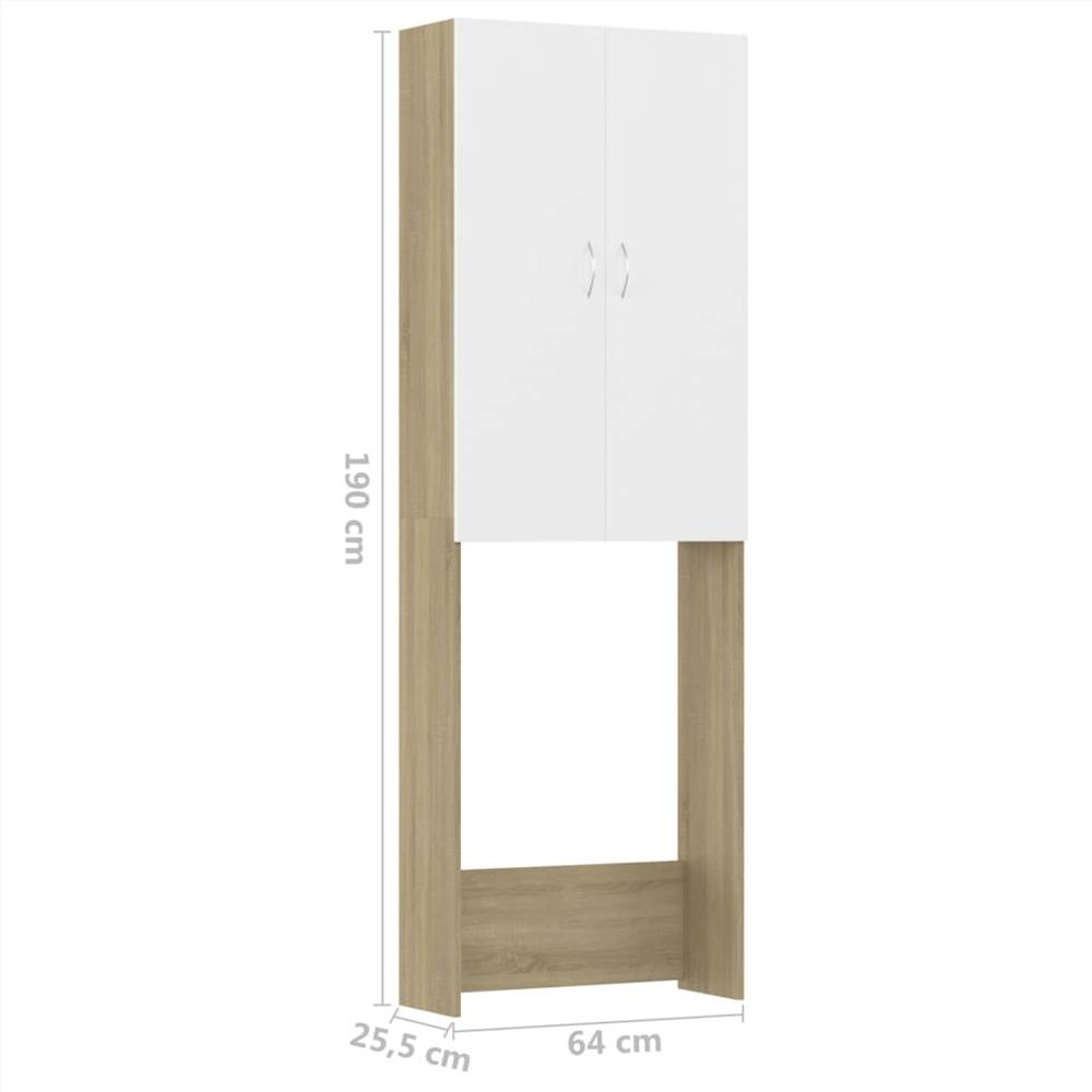 Washing Machine Cabinet White and Sonoma Oak 64x25.5x190 cm