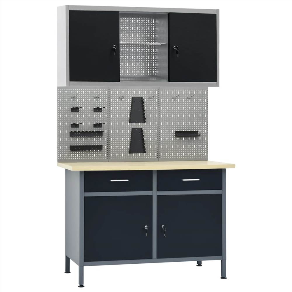 Workbench with Three Wall Panels and One Cabinet