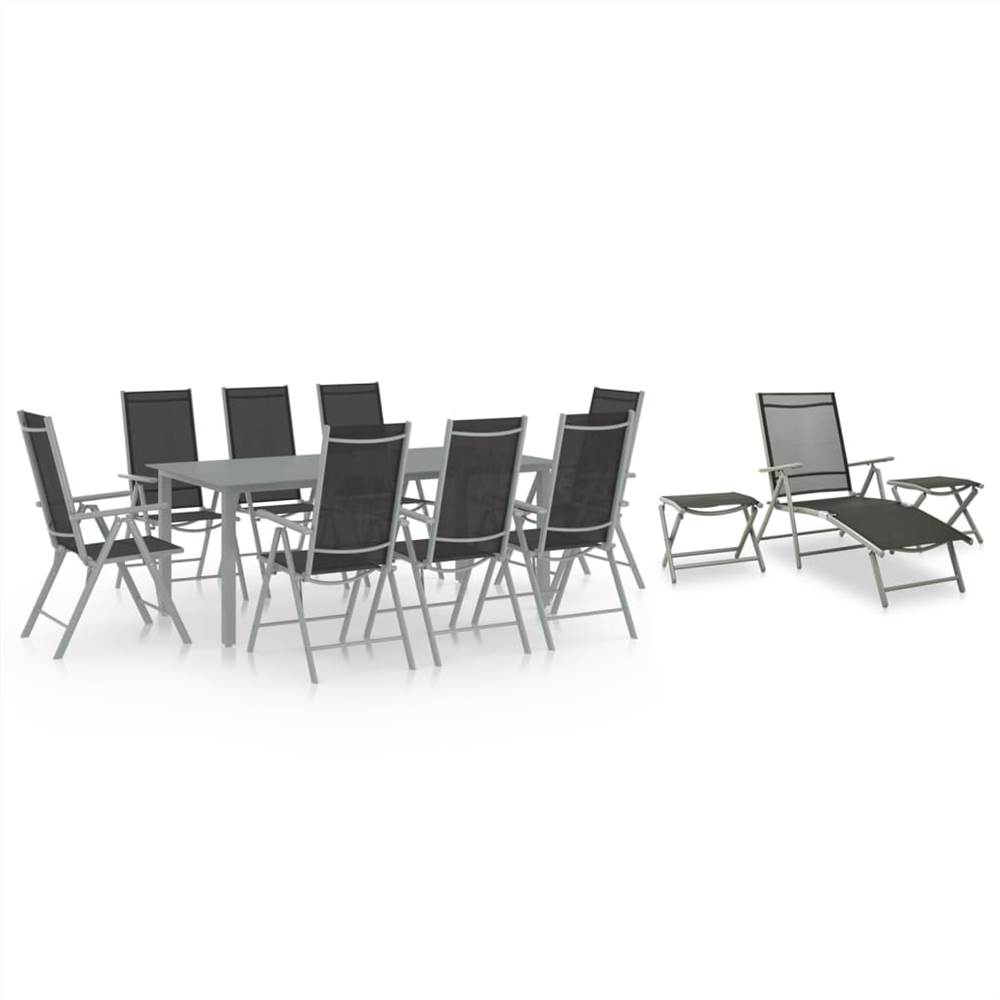 

12 Piece Garden Dining Set Black and Silver