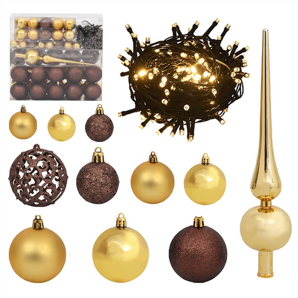 

120 Piece Christmas Ball Set with Peak and 300 LEDs Gold&Bronze
