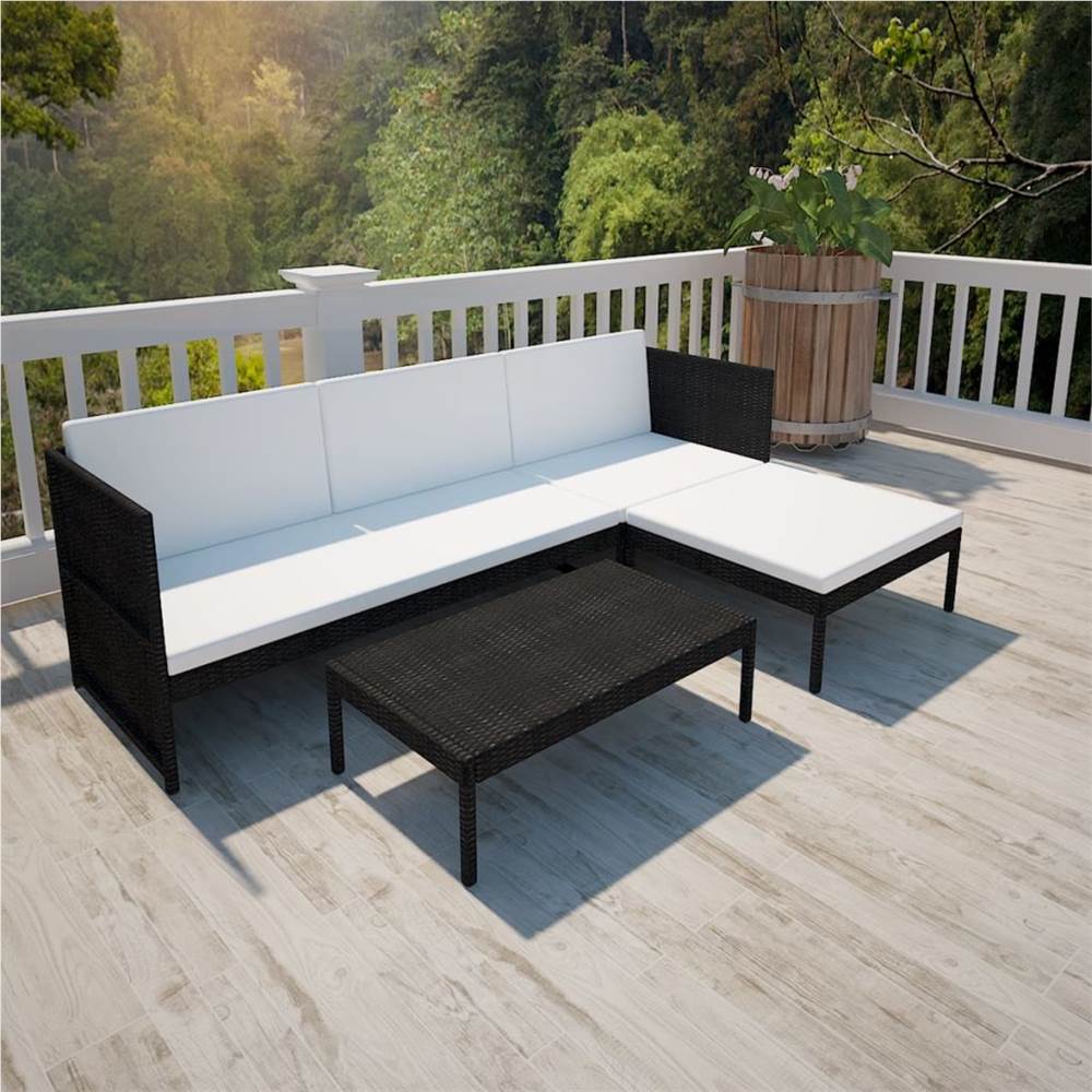 

3 Piece Garden Lounge Set with Cushions Poly Rattan Black