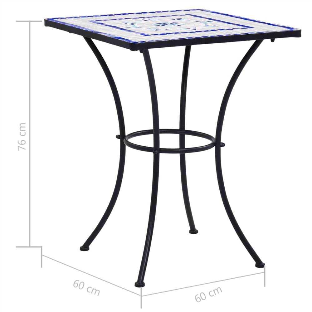 3 Piece Mosaic Bistro Set Ceramic Tile Blue and White