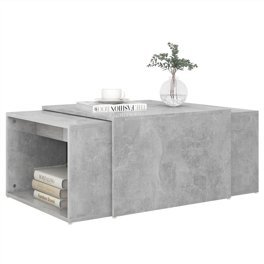 3 Piece Nesting Coffee Table Set Concrete Grey 60x60x30 cm
