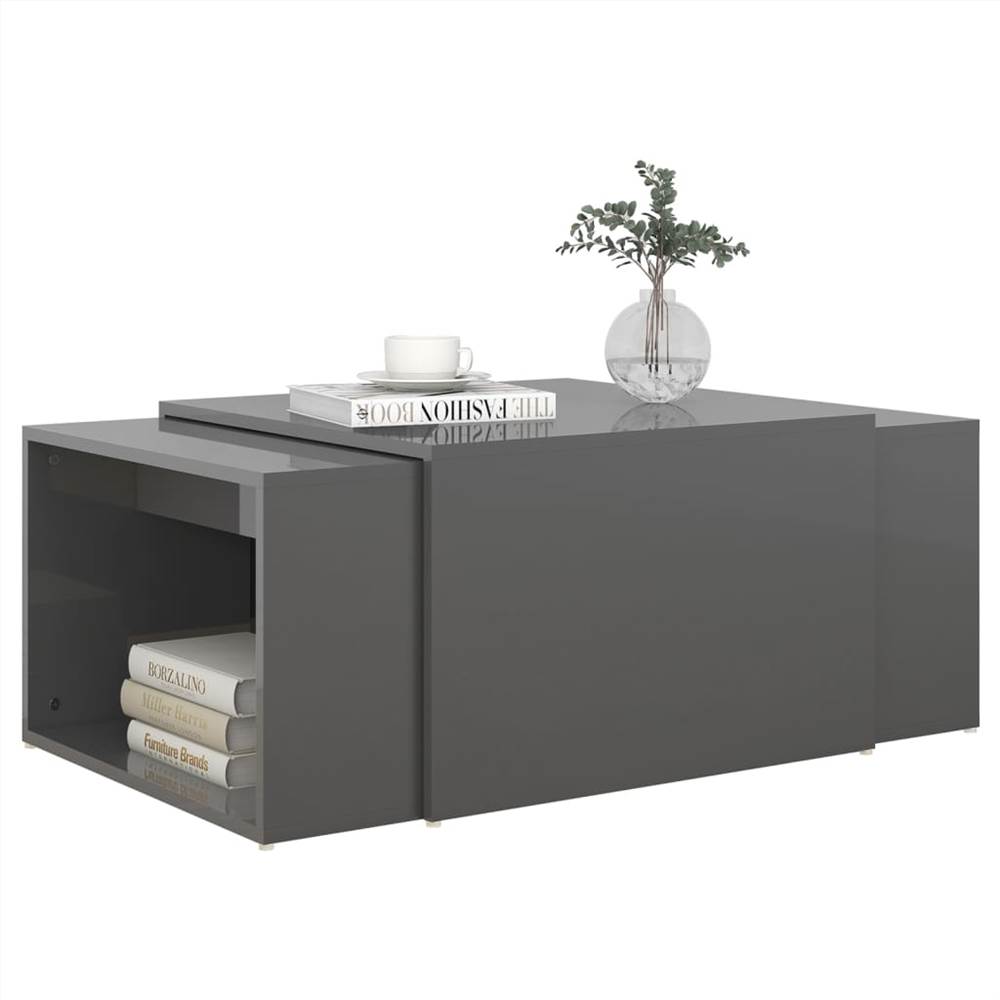 3 Piece Nesting Coffee Table Set High Gloss Grey 60x60x30 cm