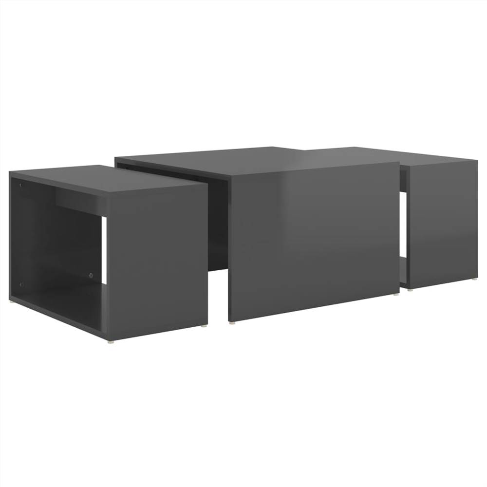 3 Piece Nesting Coffee Table Set High Gloss Grey 60x60x30 cm
