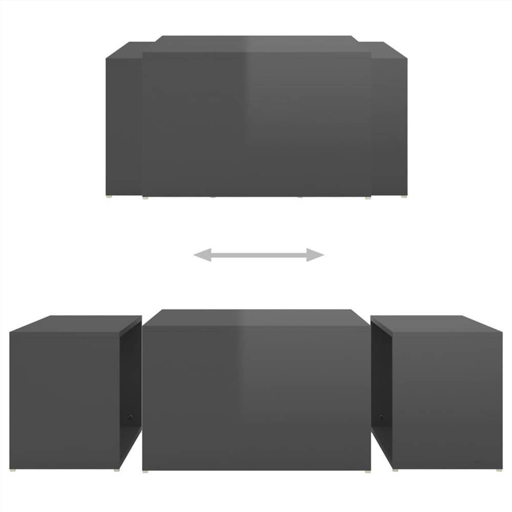 3 Piece Nesting Coffee Table Set High Gloss Grey 60x60x30 cm