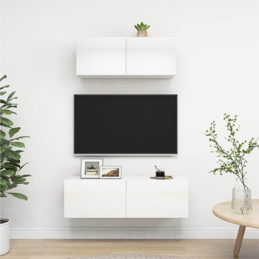 

3079332 2 Piece TV Cabinet Set High Gloss White Chipboard (801478+801487)