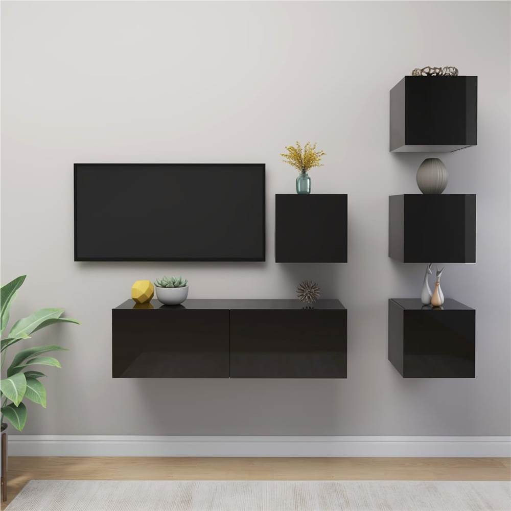 

3079457 5 Piece TV Cabinet Set High Gloss Black Chipboard (804504+801488)