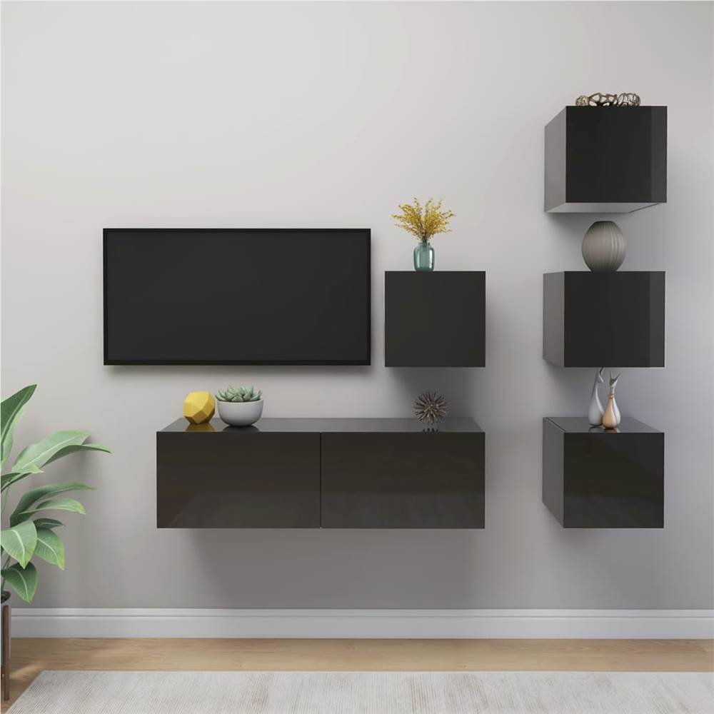 

3079562 5 Piece TV Cabinet Set High Gloss Grey Chipboard (804507+801489)