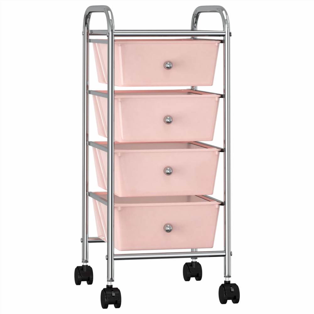

4-Drawer Mobile Storage Trolley Pink Plastic