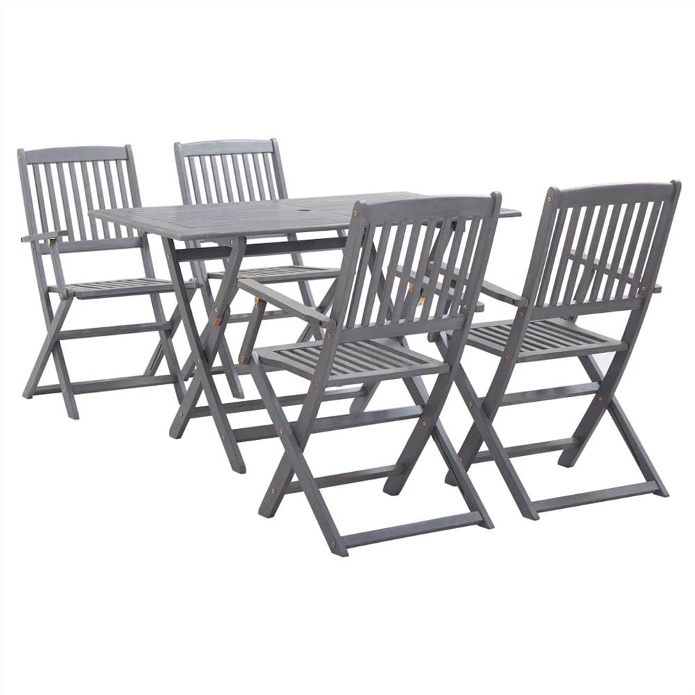 

5 Piece Garden Dining Set Solid Acacia Wood Grey
