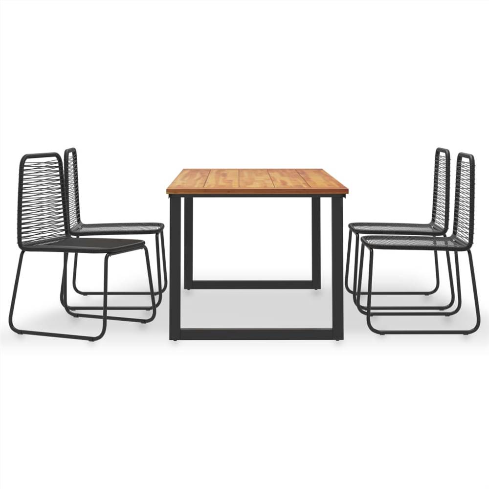 5 Piece Outdoor Dining Set Solid Acacia Wood and Poly Rattan