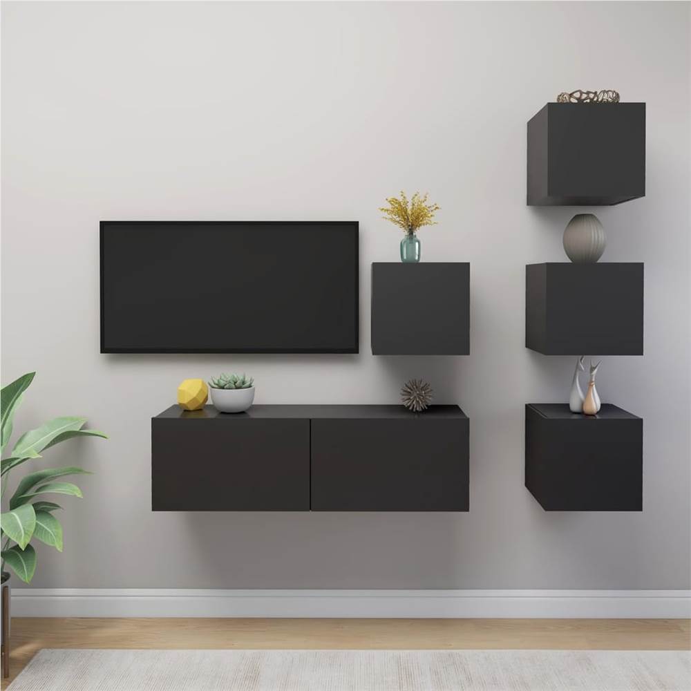 

5 Piece TV Cabinet Set Grey Chipboard