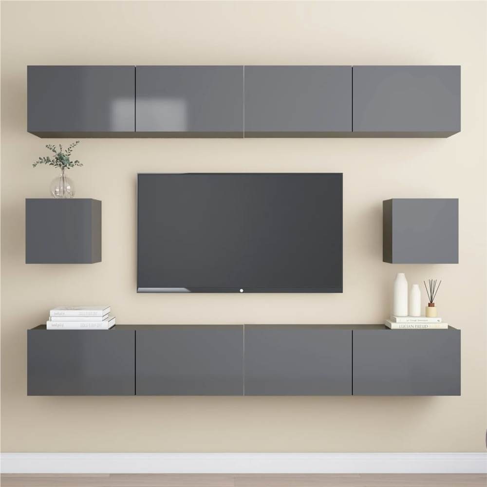 

6 Piece TV Cabinet Set High Gloss Grey Chipboard