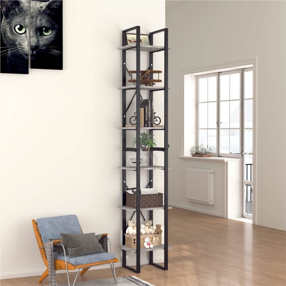 

6-Tier Book Cabinet Concrete Grey 40x30x210 cm Chipboard