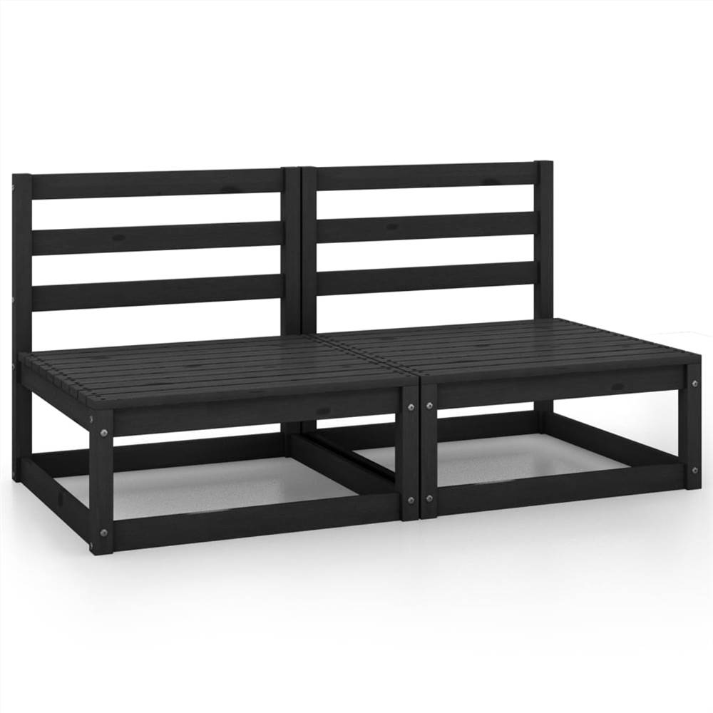 

805684 Garden Middle Sofas 2 pcs Black Solid Pinewood